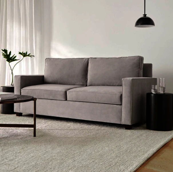 Beech Wood and linen or velvet Sofa – Grey