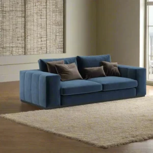 Beech Wood and linen or velvet Sofa – Blue