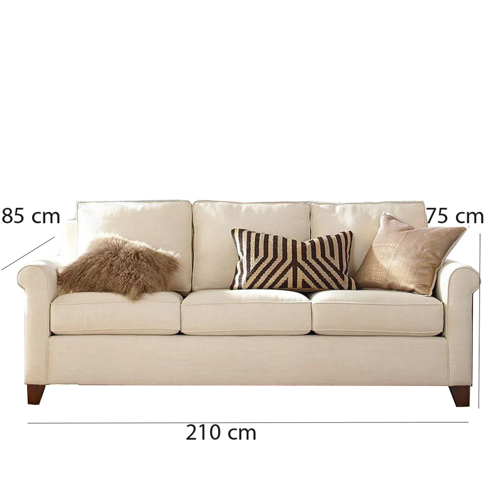 Beech Wood and linen fabric Sofa – Beige - Image 2