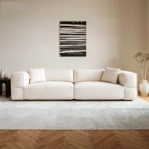Beech Wood and Booklet Fabric Sofa – White