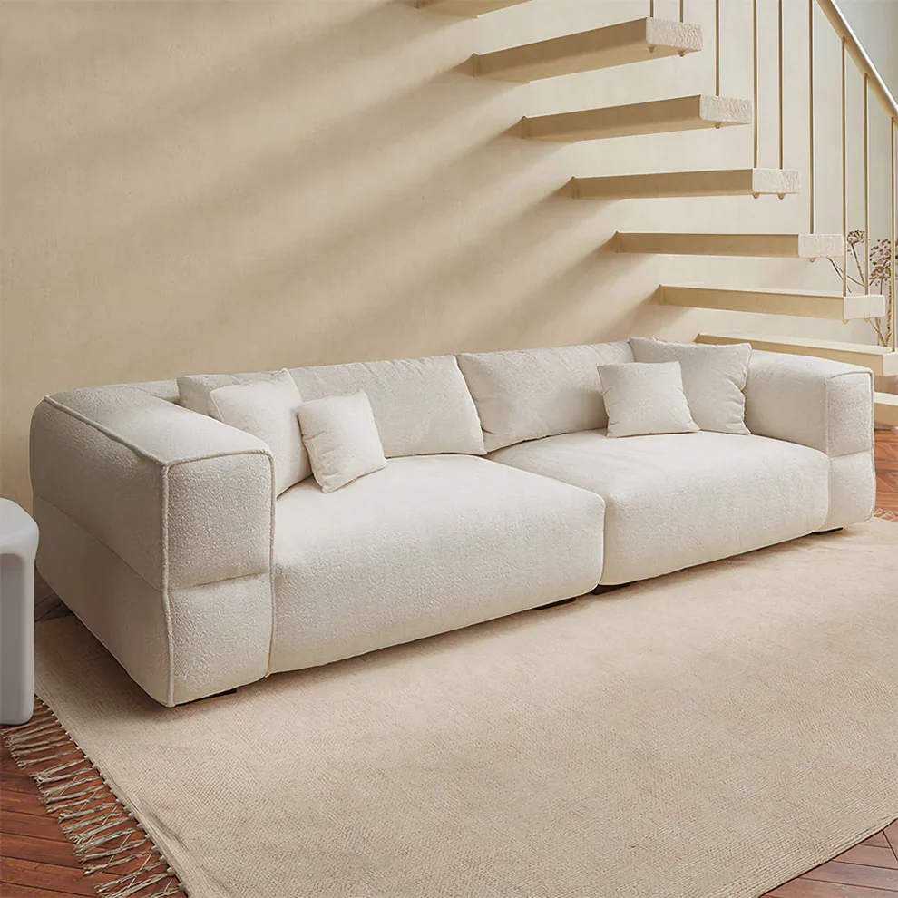 Beech Wood and Booklet Fabric Sofa – White - Image 2